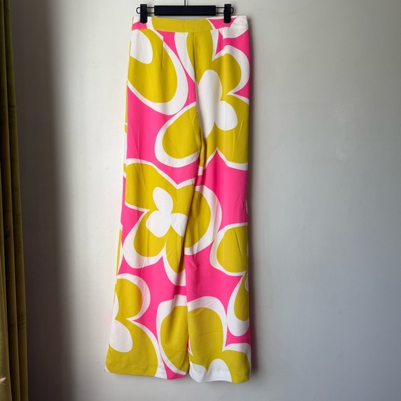 Trina Turk Verity Bright Pink & Yellow Retro Floral Wide Leg Pants 0 - Picture 7 of 8